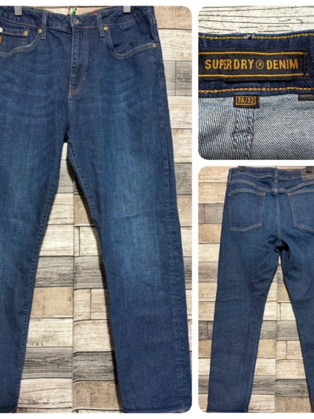 Superdry Slim Straight Jeans Men’s 36x32 Blue Dark Wash Denim Stretch